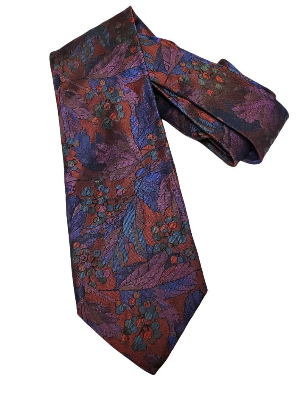 Moschino Vintage Grape Berry Leaf Silk Tie